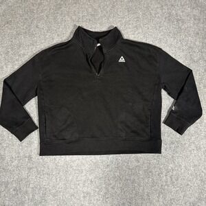 Reebok Quarter-Zip Pullover Sweatshirt Size 4 Black Fleece Relaxed Fit